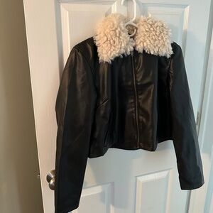 Urban Outfitters Faux Leather Jacket with Sherpa Collar